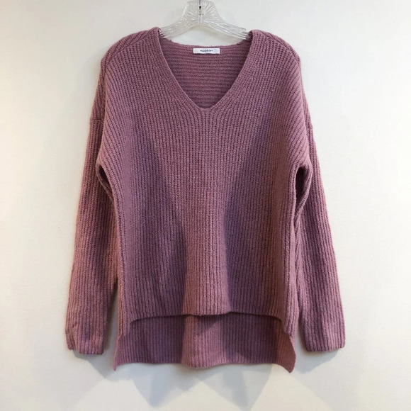 Moussy Pink V Neck Knit Designer Classic Pullover Jumper Sweater Women's OS - Picture 2 of 8